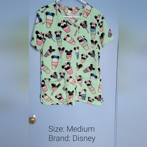 Disney scrub top: Medium/Mint Green with ice cream pattern